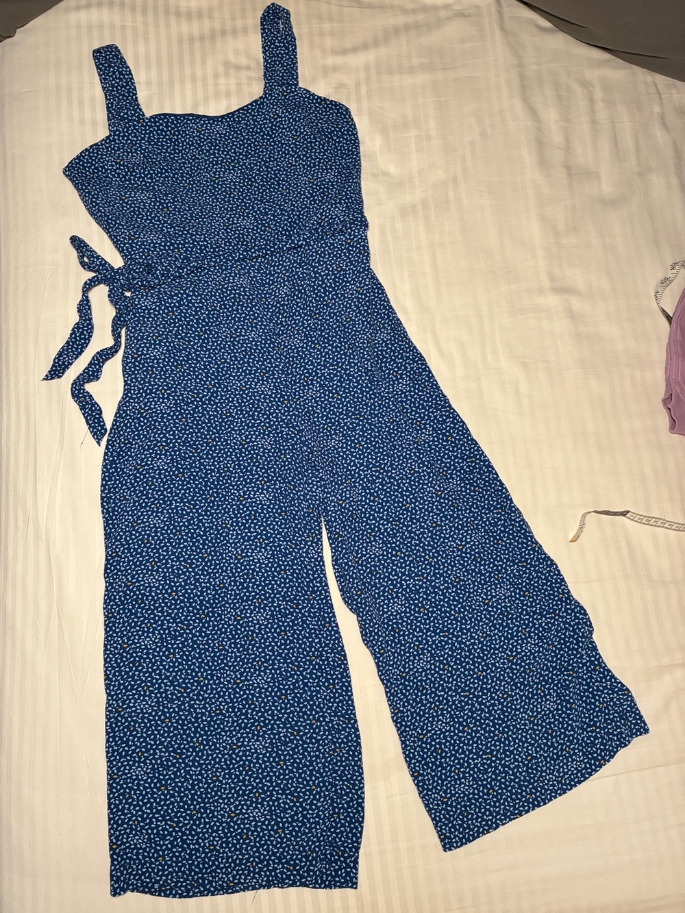 GAP Blue Print apron Wide-Leg Tie-Waist Jumpsuit